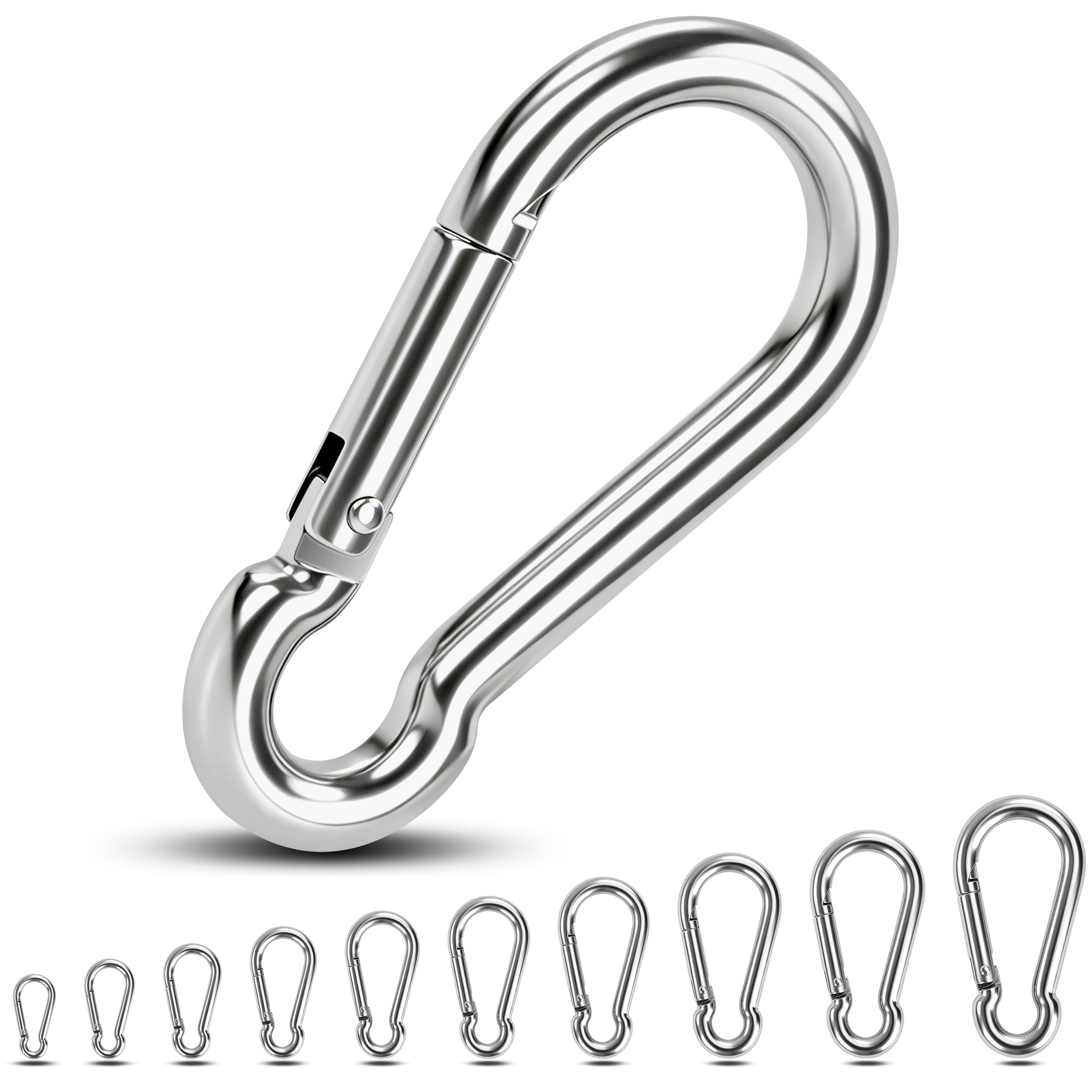4pcs Moschettone in Acciaio inox, 30x3mm Moschettoni antiruggine con chiusura a scatto, Portante sicuro 30kg, Ideale per portachiavi, Campeggio, Viaggi, Pesca ed Escursionismo