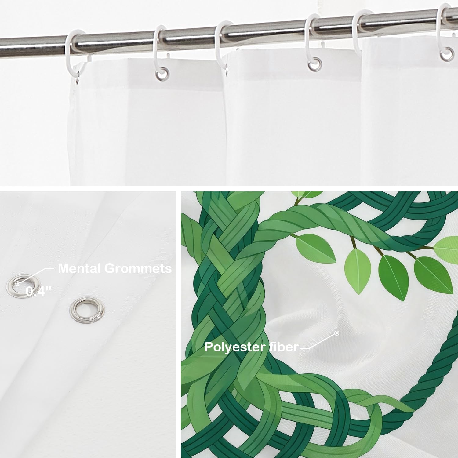 Batmerry Celtic Tree of Life Decorative Shower Curtain, Green Cute Long Wide Shower Curtain with Rust Proof Grommets for Bathroom Farmhouse Bathtub Waterproof Washable