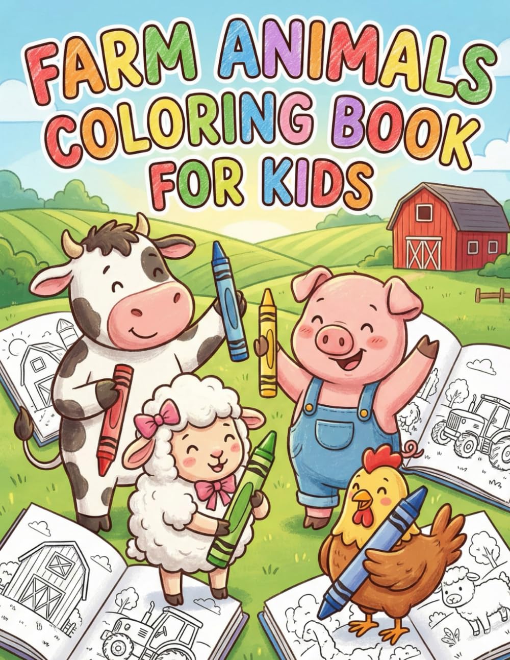 Farm Animals Coloring Book for Kids: Cute and Easy Barnyard Coloring Pages for Toddlers and Preschoolers | Fun Educational Activity Book for Boys & ... 3-10 | Cows, Horses, Pigs, Chickens & More!