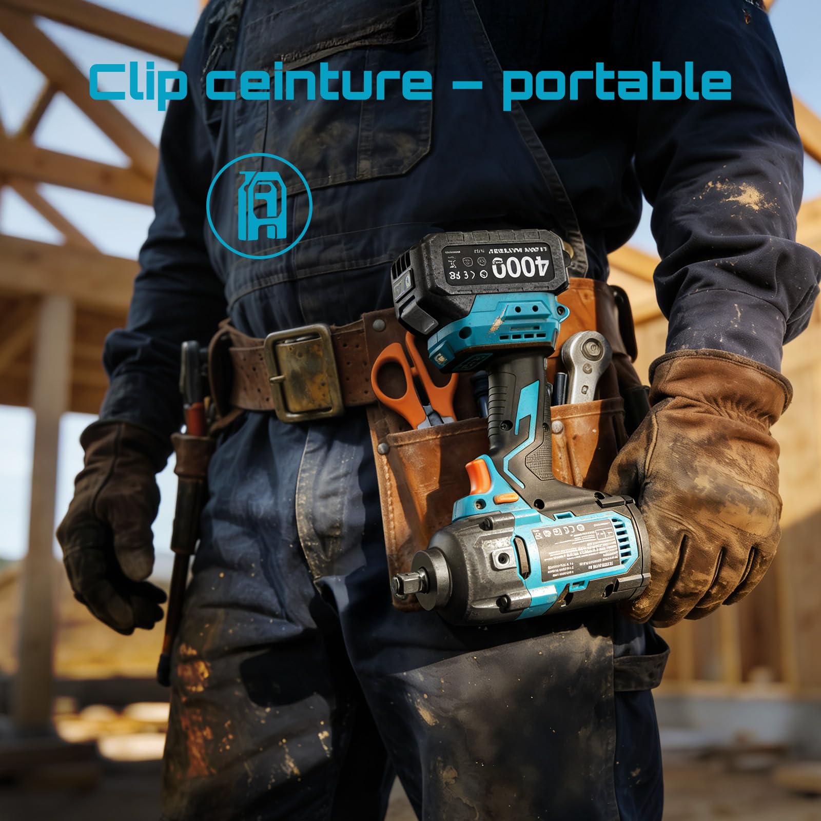 Seesii Clé à Chocs Sans Fil 1/2" 1600N·m 21V avec Poignée Détachable 2×4,0Ah