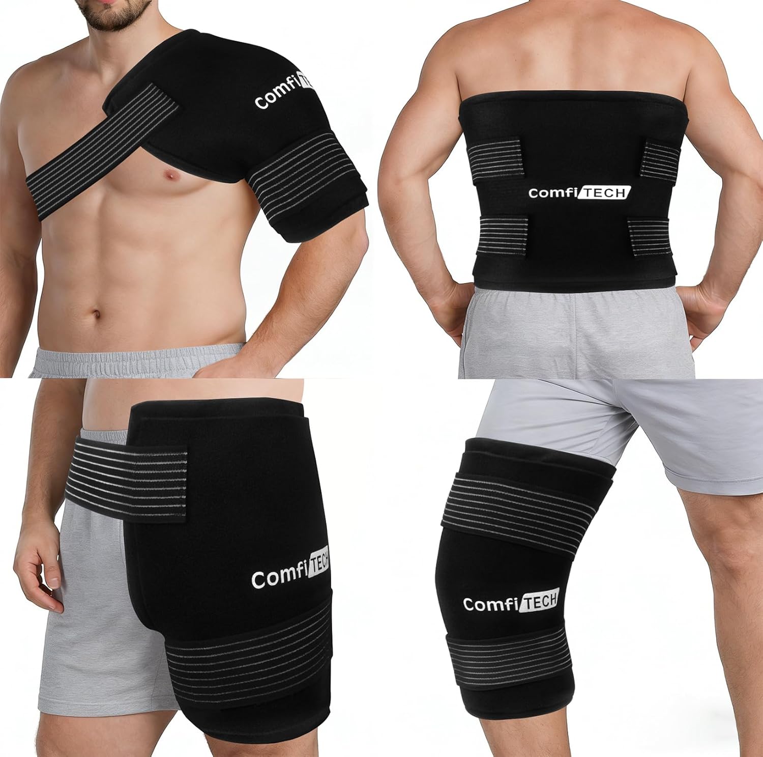 ComfiTECH Reusable Ice Pack, Soft Multipurpose Gel Cold Compress with 2 Adjustable Straps for Hands-Free Relief on Back, Shoulder, Knee, Hip, X-Large Oversized Wrap for Minor Aches & Pains, 12" x 15"