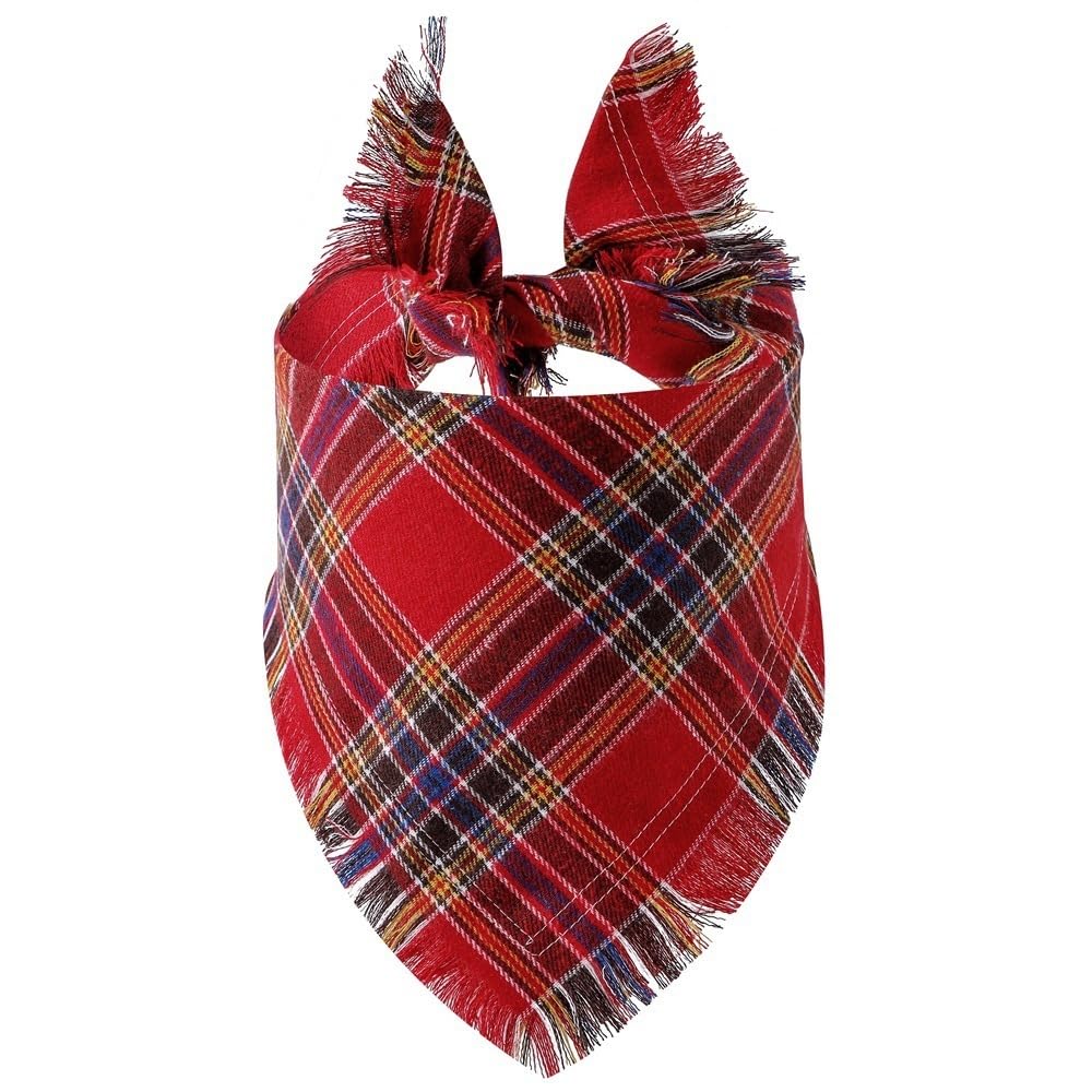 Dog Bandanas, Cotton Plaid Dog Scarfs Washable Triangle Pet Bibs Kerchief for Small Dogs Medium Large Dogs,Red blue