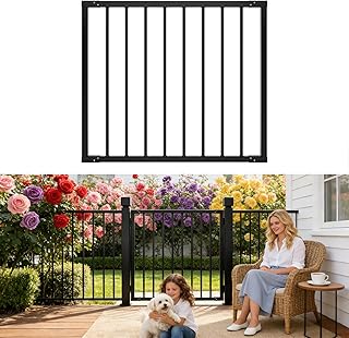 Deck Fence Gate Outdoor 32.5" Hx48 W Heavy Duty Steel Anti-Rust Door with Customizable Width, Metal Gate for Residential, Yard, Patio(No Hinge)