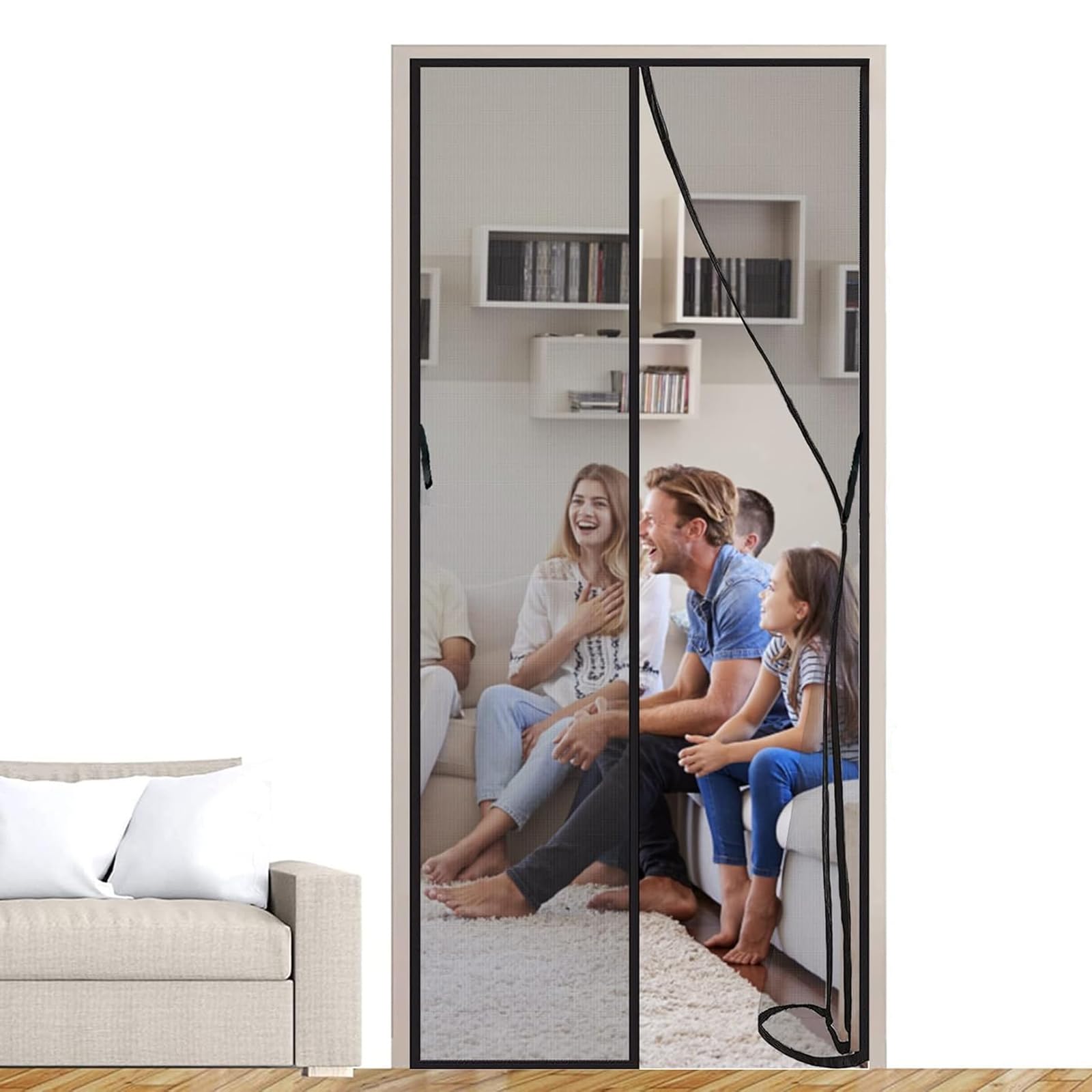 Magnetic Fly Screen Door 90x210cm,Heavy Duty Self-Sealing Bug Mesh with Powerful Magnets and Full Frame Magic Tape