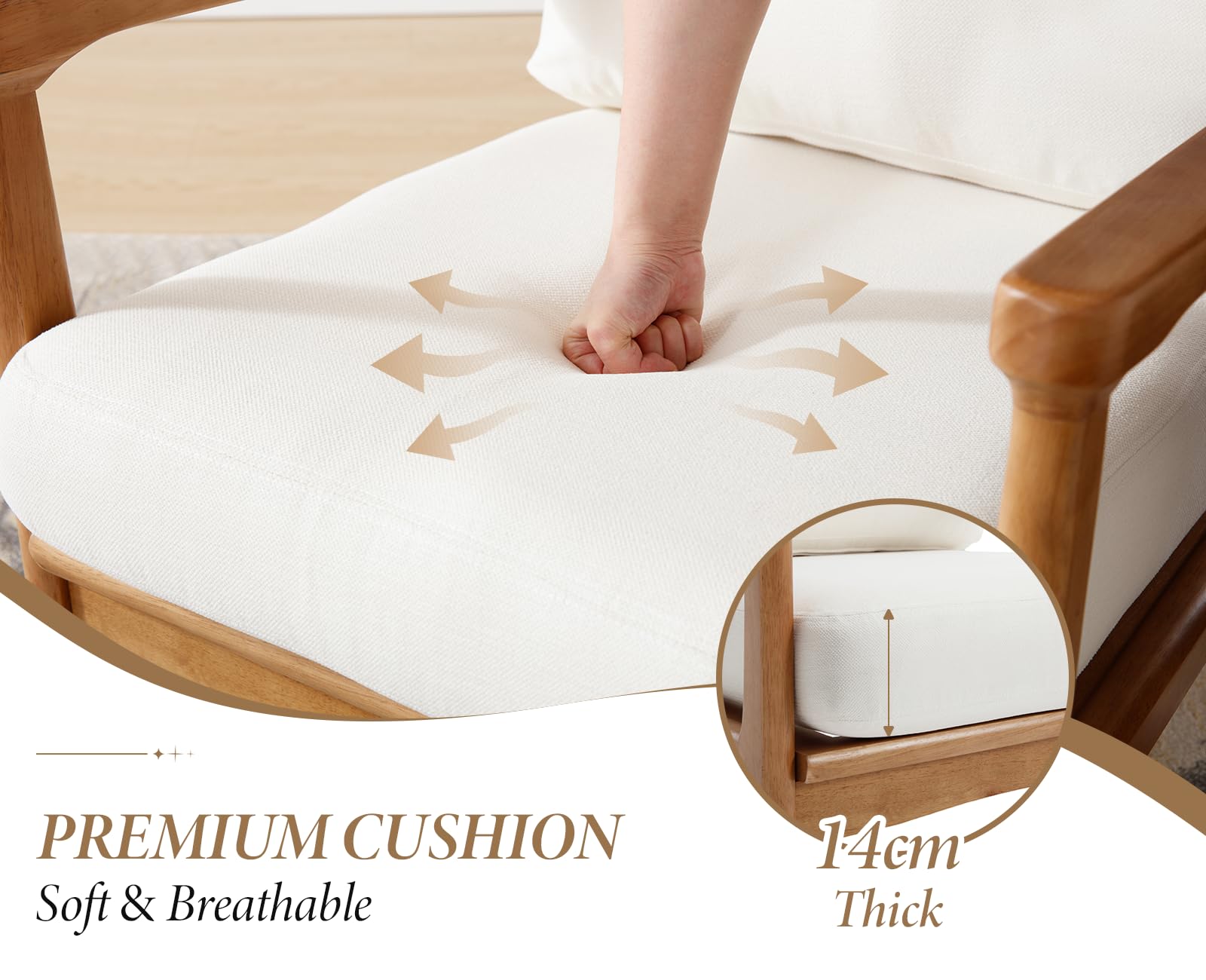 chairus Poltrona da Salotto in Legno Poltroncina Imbottita in Lino, Biege | Poltrona Relax con Cuscino Spesso Poltrona Moderna Design per Soggiorno/Camera da Letto/Lettura