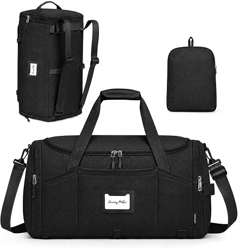 TOPEAST Foldable Duffle Bag for Travel, Large Travel Duffel Bags for Women | 4 in 1 Travel Backpack, Carry on Weekender Bags for Women Travel, 40L Capacity, Multi-Pocket, Water-resistant, Black