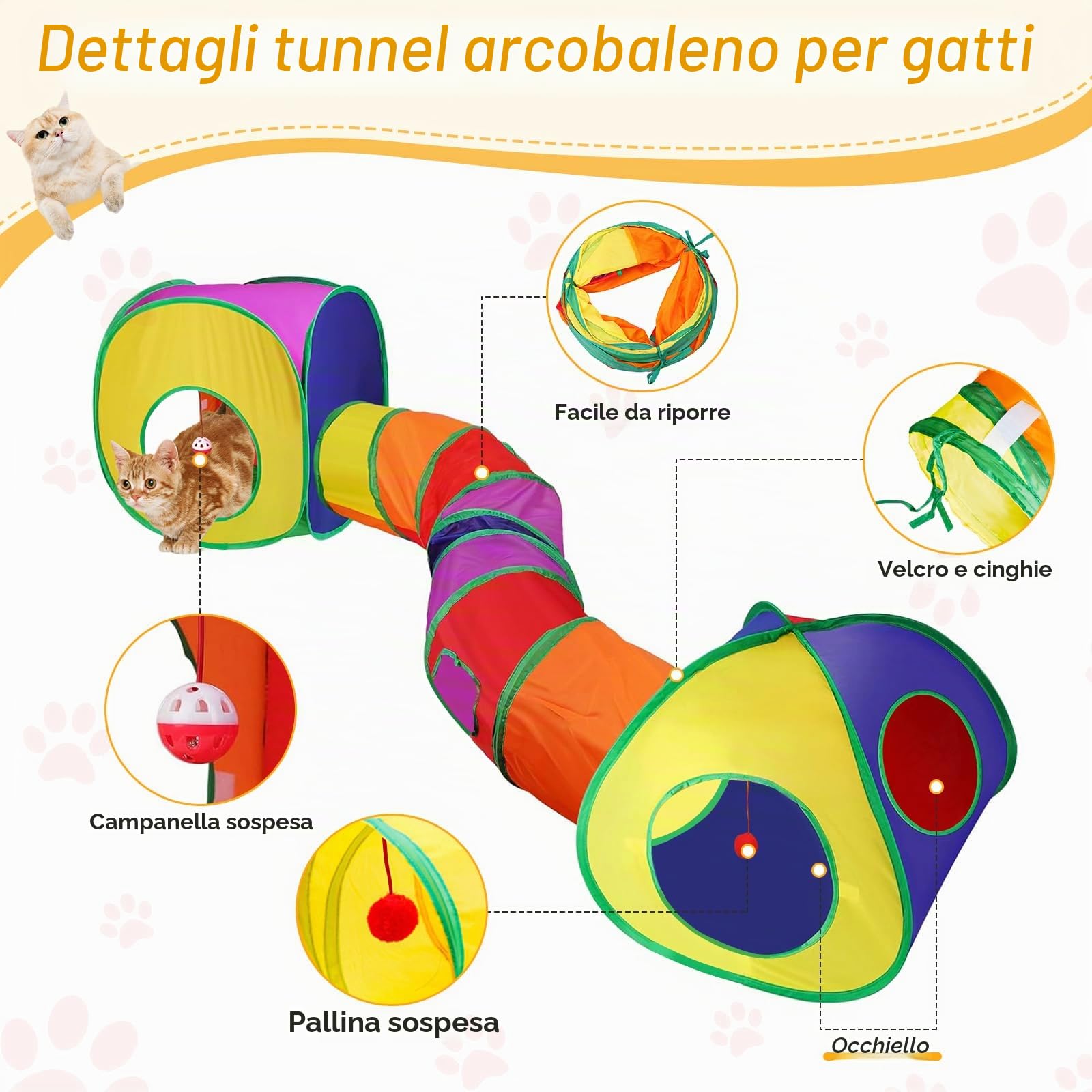 Giochi Tunnel per Gatti Pieghevole in Casa Gioco Tenda per Gatto Interattivo 3 in 1 Tubo per Gatto Interattivi Tunnel per Cani Gatti e Gattini Attivi Giocare con Borsa per Gatti Cuccioli Conigli