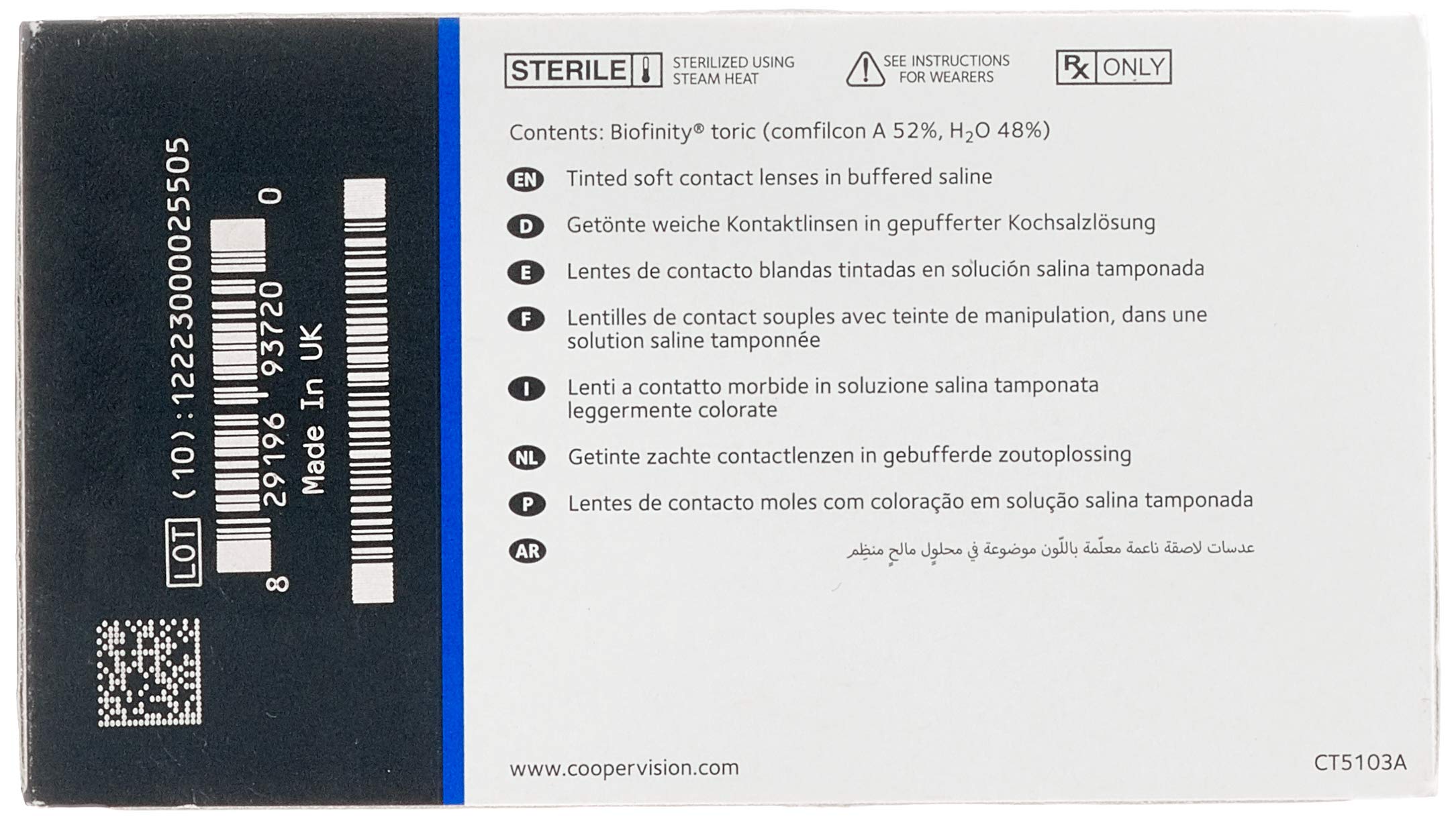 Biofinity Toric von CooperVision torische Monatslinsen weich, 6 Stück / BC 8.7 mm / DIA 14.5 mm / CYL -1.25 / ACHSE 60 / +0.25 Dioptrien