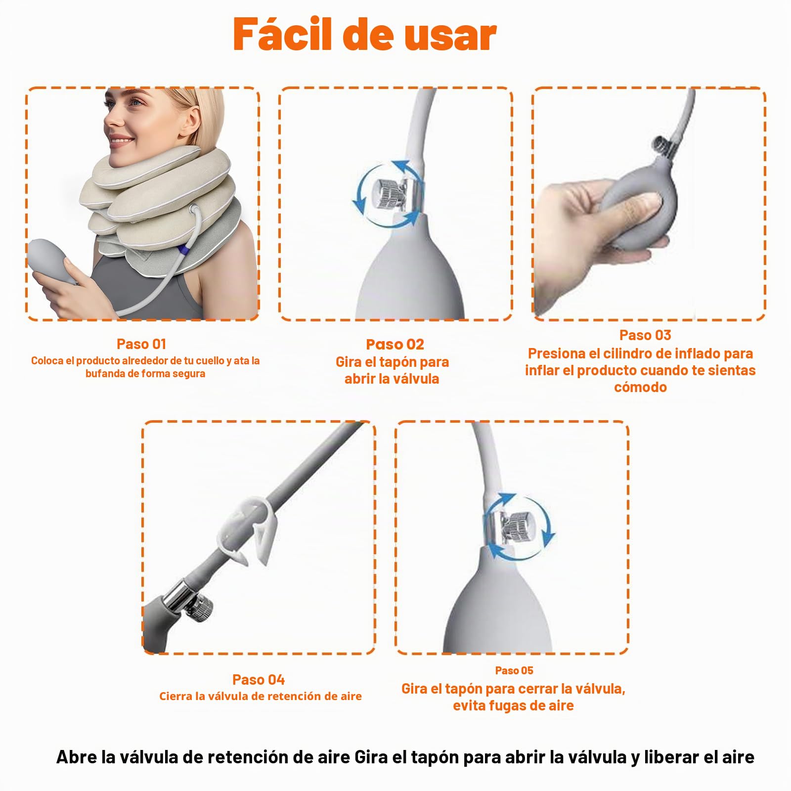 Collarín Cervical Inflable, Dispositivo de Tracción Cervical Ajustable con Sistema de Soporte de Mentón 3+1, Collar Ortopédico para Dolor Cervical y Almohada Cervical de Descompresión