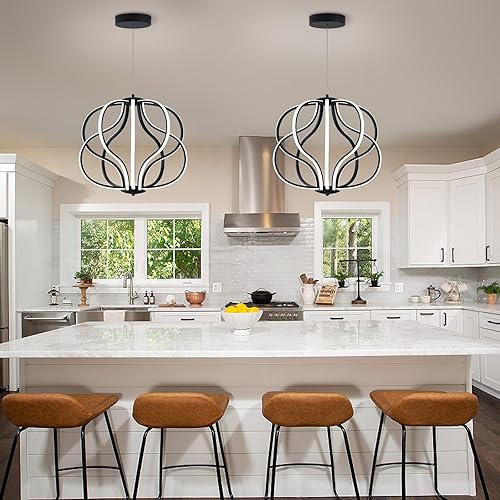 Miniatura 5 de Candelabro LED moderno, candelabro colgante ajustable negro, fácil de instalar, adecuado para vestíbulo, comedor, sala de estar, dormitorio (negro,