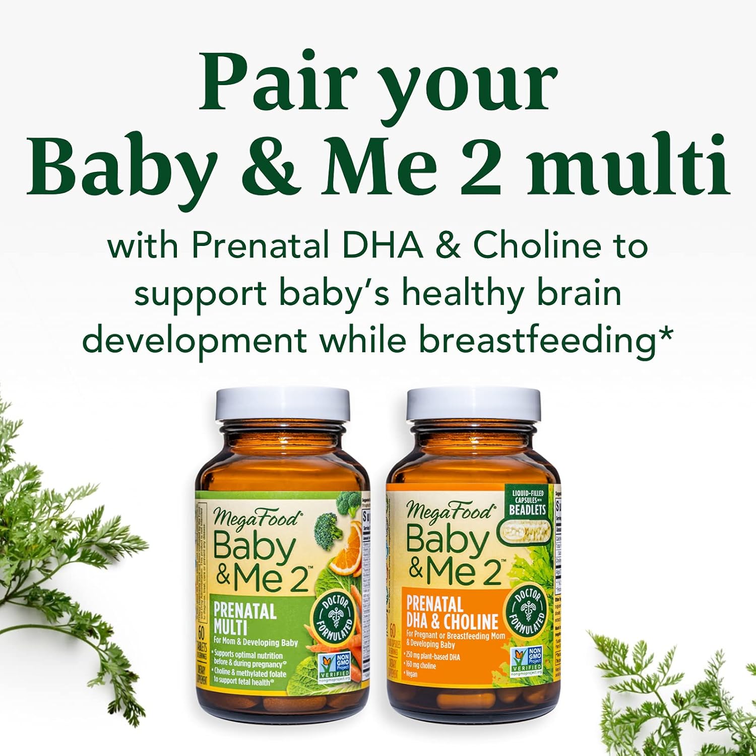 MegaFood Baby & Me 2 Prenatal Vitamins - Postnatal and Prenatal Multivitamin for Women with Biotin, Folic Acid, Choline, and More - Non-GMO - 60 Tablets : Health & Household