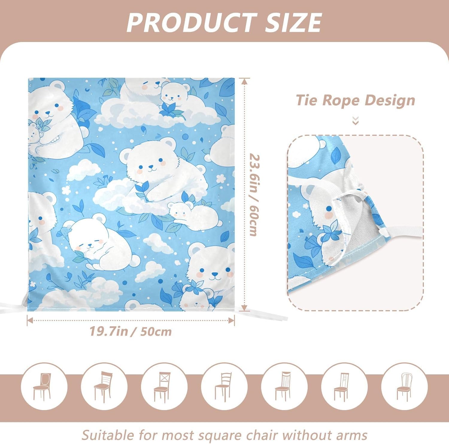 Cartoon Binturong Sky Blue Decorative Chair Seat Cover for Classroom Stools Soft Soft Chair Covers Covers para sillas de comedor Set of 6