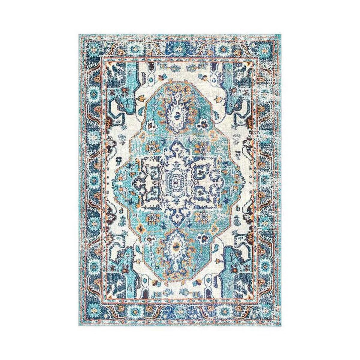 Tapis bleu floral art déco 160x200cm antidérapant pour chambre ado