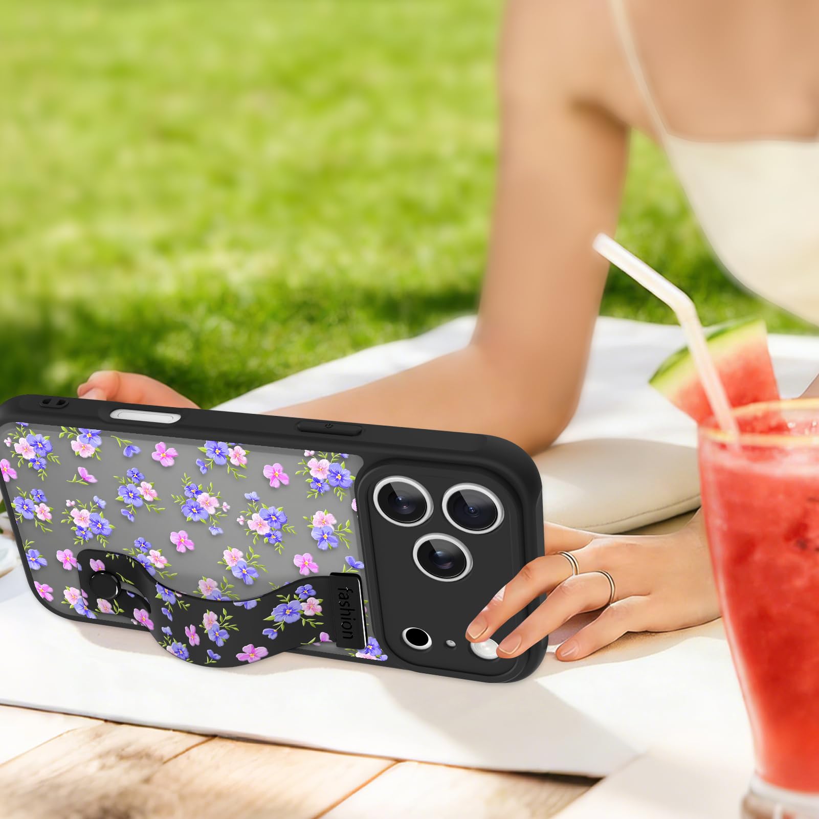 Coque pour iPhone 17 Pro - Joli motif floral - Noir