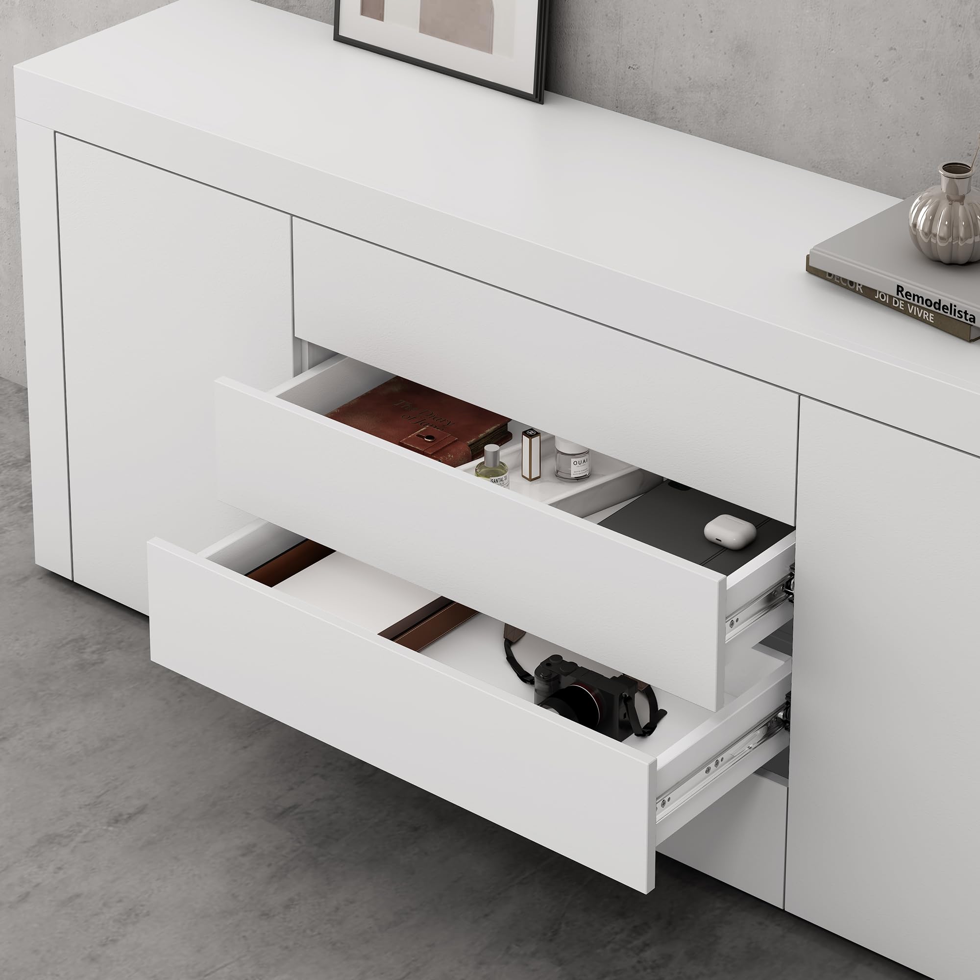 doporro Kommode 167cm Sideboard mit 2 Türen 4 Schubladen grifflos