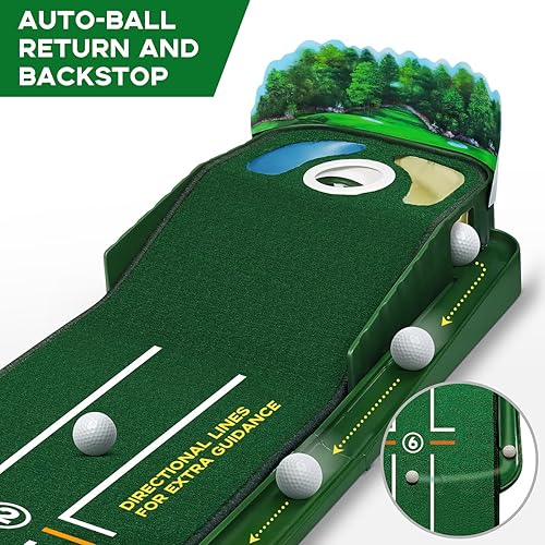 Miniatura 3 de Alfombrilla de golf verde para interiores y exteriores con retorno de pelota y 3 agujeros, mejora la precisión y la velocidad, duradero, resistente