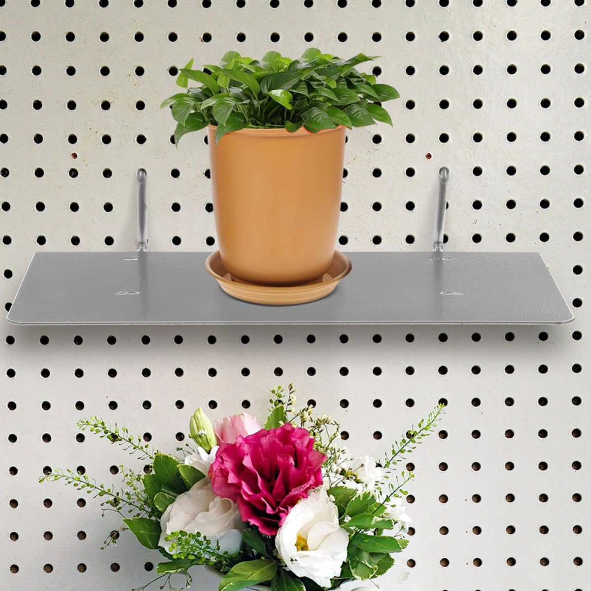 TIDTALEO Iron Pegboard Shelf Organizer with Sturdy Material for Workspace and Warehouse, Versatile Application Wall Storage Shelf for Garage and Kitchen Tool Organization
