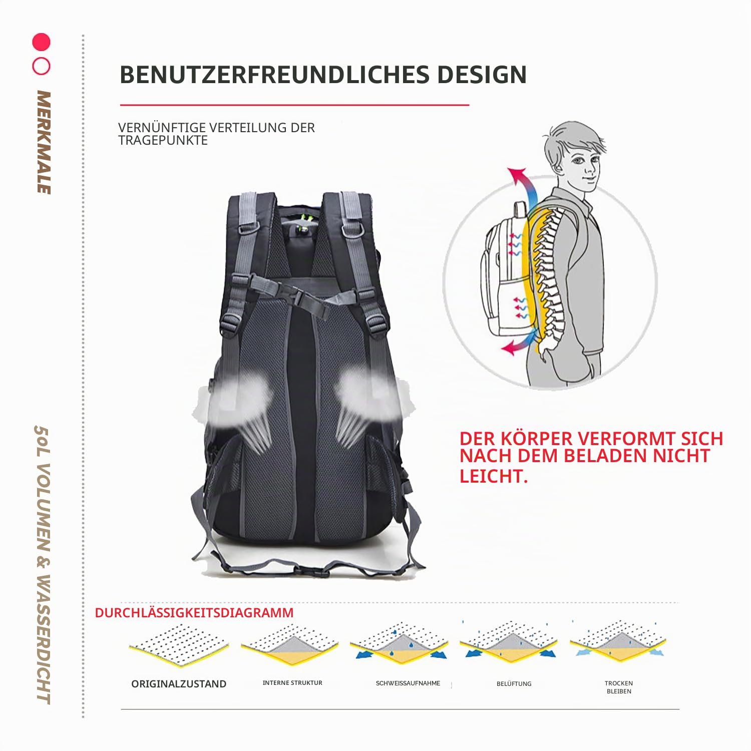 Bseash 50L Leichter wasserfester Wanderrucksack, Outdoor Sport Tagesrucksack Multifunktions Reisetasche für Klettern Camping Reisen (Armeegrün – mit Schuhfach)