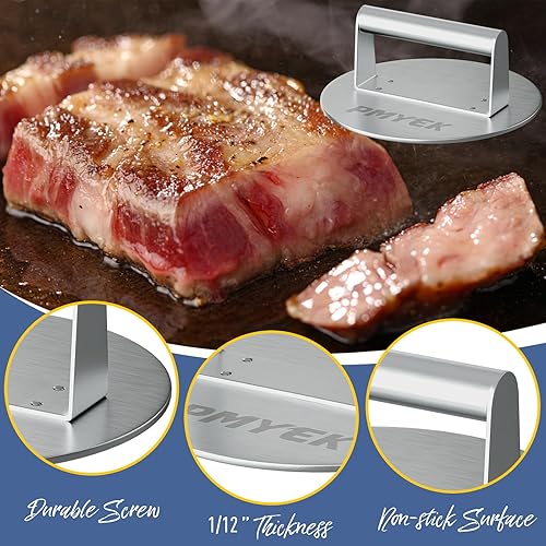 Miniatura 3 de Prensa de hamburguesa de acero inoxidable, Trituradora de hamburguesas redonda de 8 pulgadas, Prensa de tocino para hamburguesas de carne