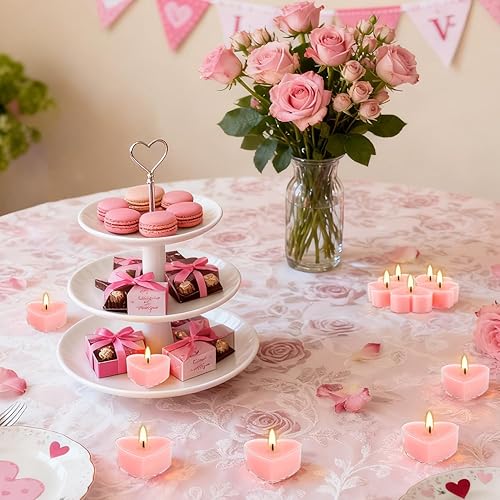 Miniatura 4 de Paquete de 50 velas de té con forma de corazón rosa (4 horas de combustión), velas perfumadas con aroma a rosa para el día de San Valentín,