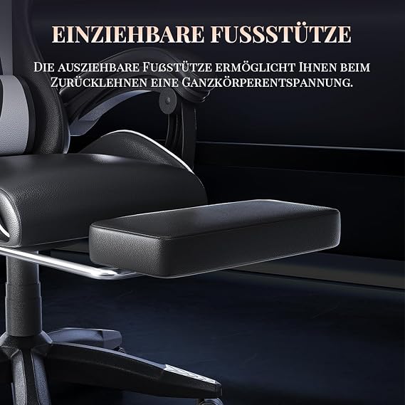 Racingreat Gaming Chair with Massage Function and Footrest (White)