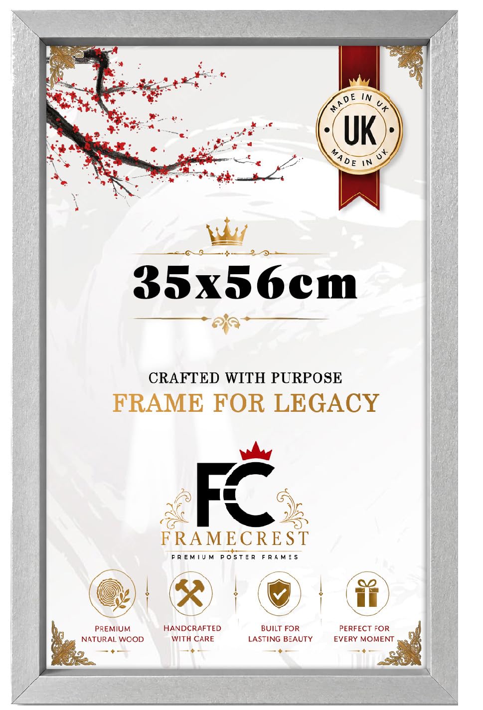 FRAMECREST Signature Collection 35x56cm MDF Poster Frame Fit Image Print Size | MDF Wood Finish Clear HD Styrene | Rectangle | Perfect for Wall Hanging in Homes or Offices-[Silver]