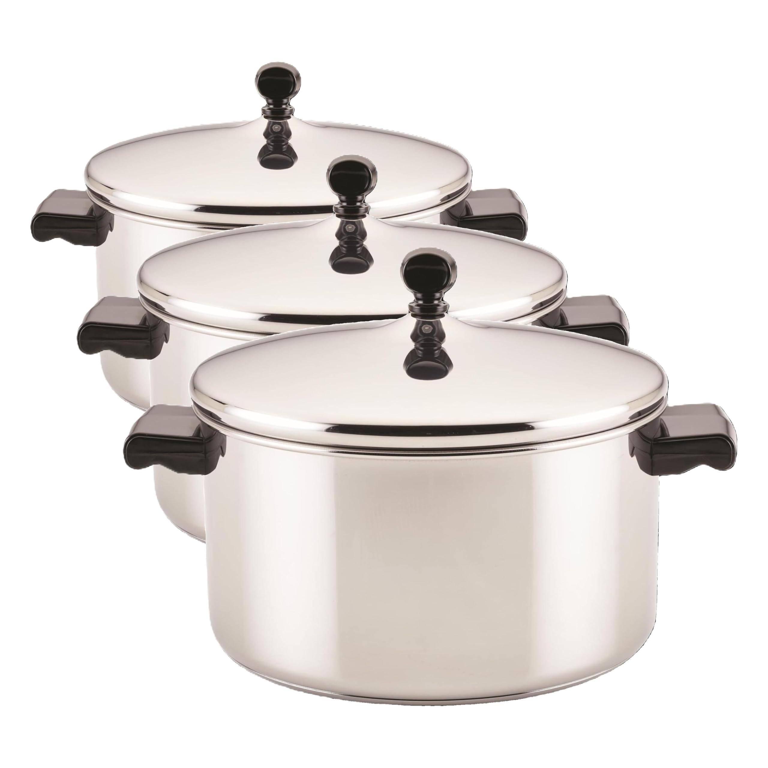 Farberware Classic Stainless Steel 6-Quart Stockpot with Lid, Stainless Steel Pot with Lid, Silver (Pack of 3)
