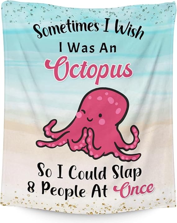 Mercuryelf Octopus Throw Blanket - Soft, Fuzzy & Warm - 40x50 Inches Flannel Blankets for Travel, Office - Cute Throws Gift for Girls, Boys