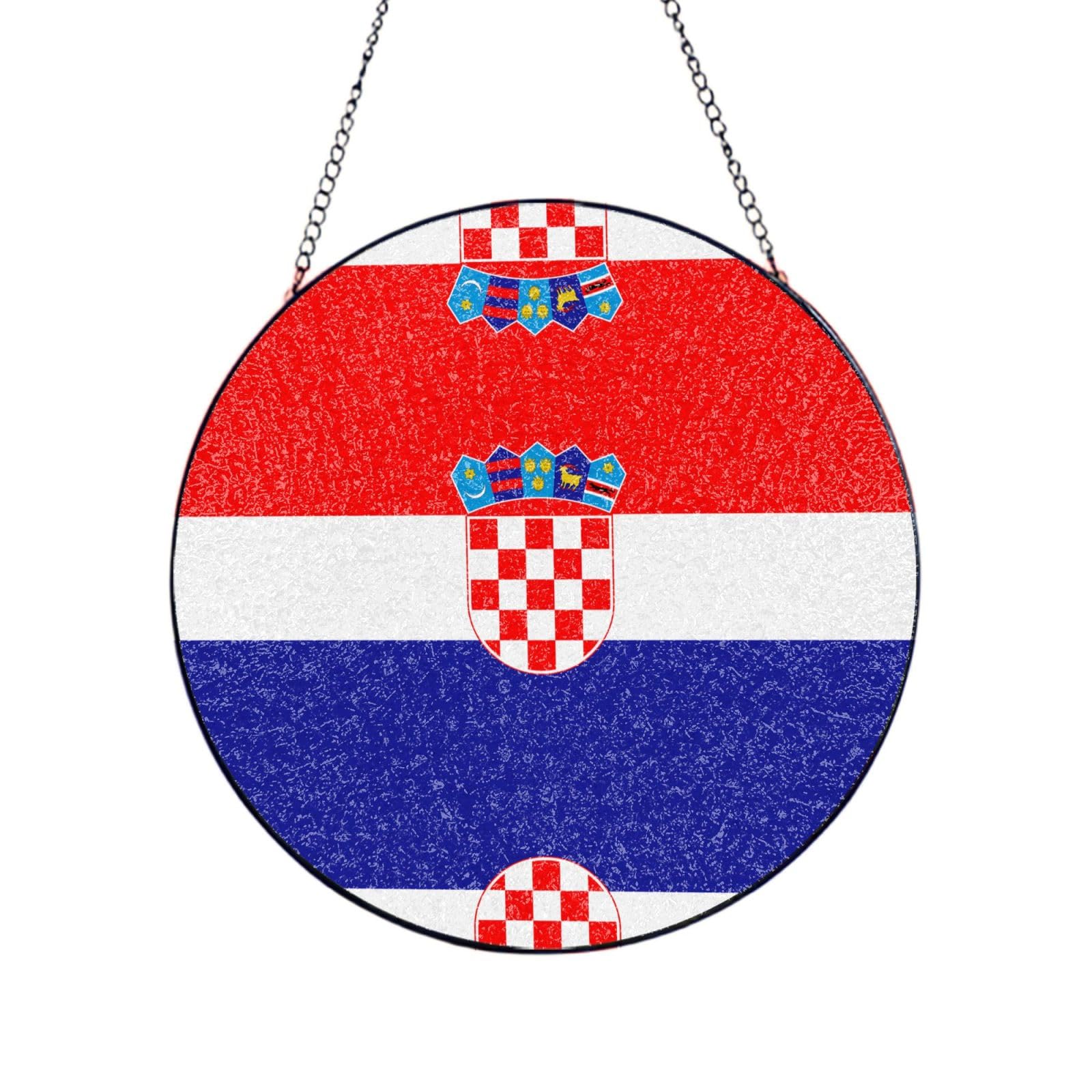 Phayah Republic Of Croatia Flag Print Glass Window Hanging Sun Catchers Suncatcher Decor For Birthday For Home Garden Porch 6in（15cm）
