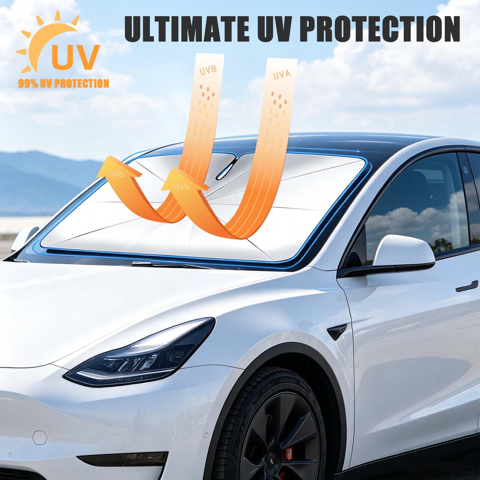 Funnity Parasol Coche Delantero 140 x 80 cm | Paraguas coche tipo paraguas plegable anti calor, apertura instantánea en segundos, sin esfuerzo, protección solar SUV camión