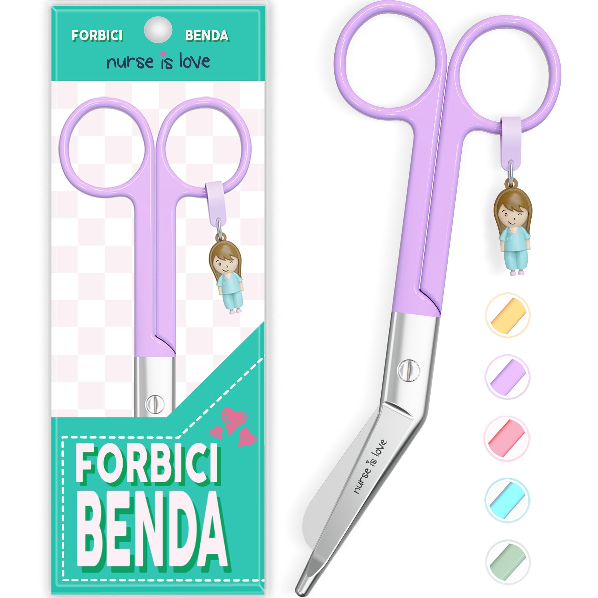 Nurse is Love, forbici da infermiere smussate, forbici per bendaggi per l'infermiera in difficoltà, forbici mediche angolate speciali come regalo per gli accessori da infermiere. Colore Lila