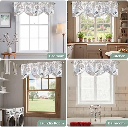 Miniatura 5 de Cenefa de amarre para ventanas, cortinas náuticas costeras de coral, cenefas con bolsillo para barra, cortinas de ventana con temática de playa,