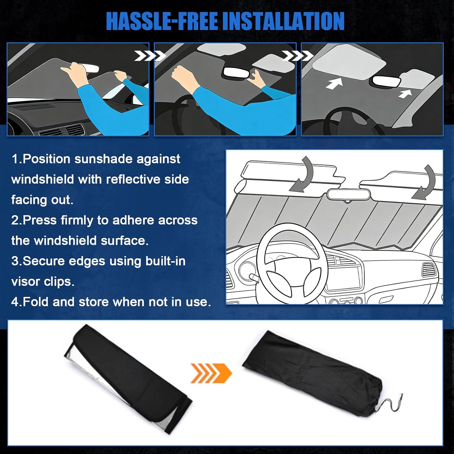 Windshield Sun Shade for Jeep Wrangler JL 2018-2026, Gladiator 2020-2026, Upgraded Thick Material with Enhanced UV and Heat Blocking, Interior Sunshade Fit for 2018-2026 Jeep Wrangler