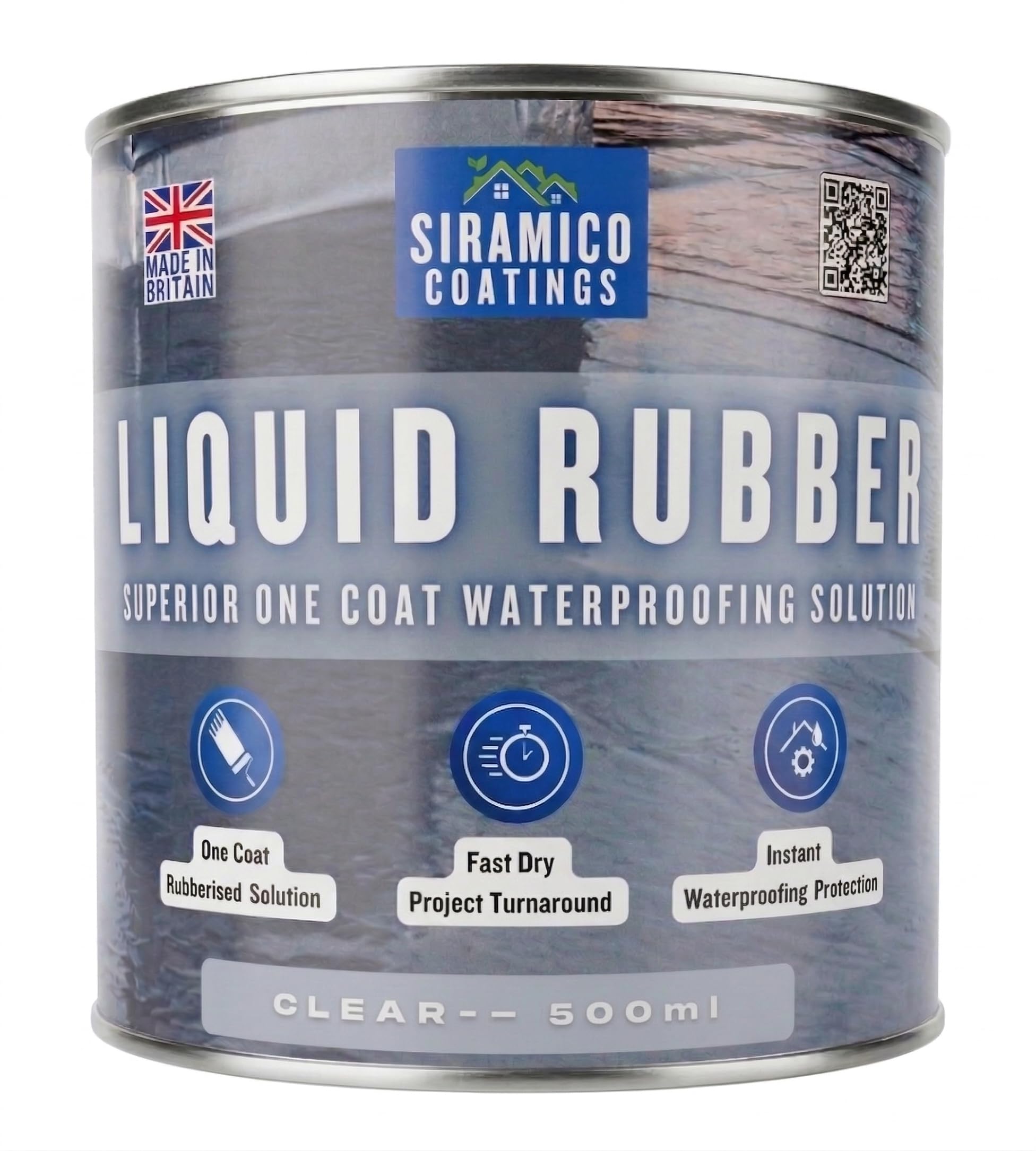Siramico Coatings Liquid Rubber Roof Coating | Instant Leak Seal Technology I Quick Drying, One Coat Waterproofing Sealant | Black, Grey & Clear (Clear, 500ml)
