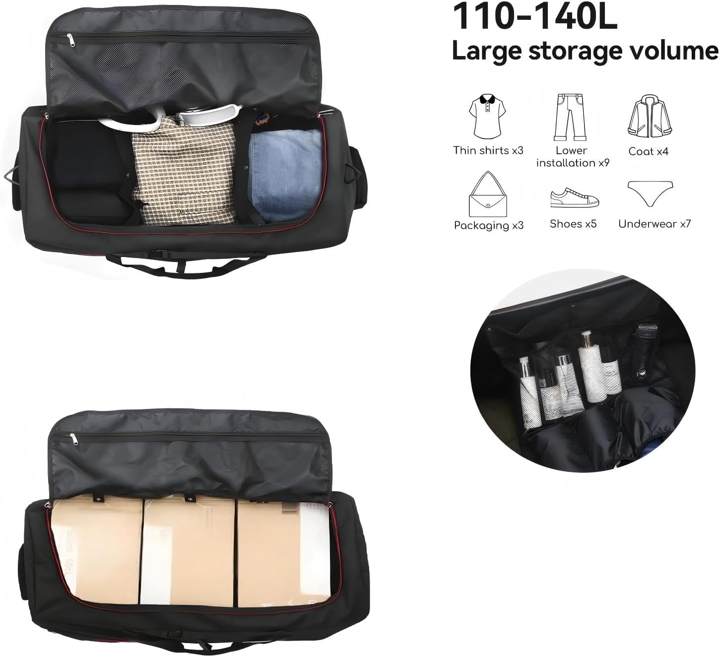 Rolling Duffle Bag with Wheels,110L/140L Expandable Soft-Sided Foldable Duffle Bag with 2 Rubber Wheels,Packable 32” Rolling Carry-On with Multi-Pockets & Compartments