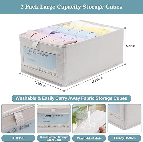 Miniatura 5 de Contenedores de almacenamiento, cubos de almacenamiento plegables para armario, paquete de 2 organizadores de armario grises y almacenamiento con
