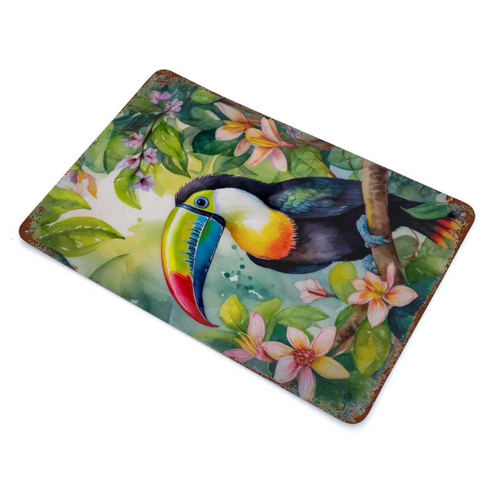 Toucan in Botanical Back Rust Effect Tin Sign 11.8"x7.9", Old School Wall Decor for Farmhouse, Kitchen And Entryway Decor