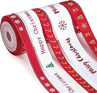 Sponsored Ad - LaRibbons 5 Rolls Christmas Ribbons Set, Total 25 Yards Red and White Ribbons (3 Sizes: 0.35 Inch Wide, 0.6...