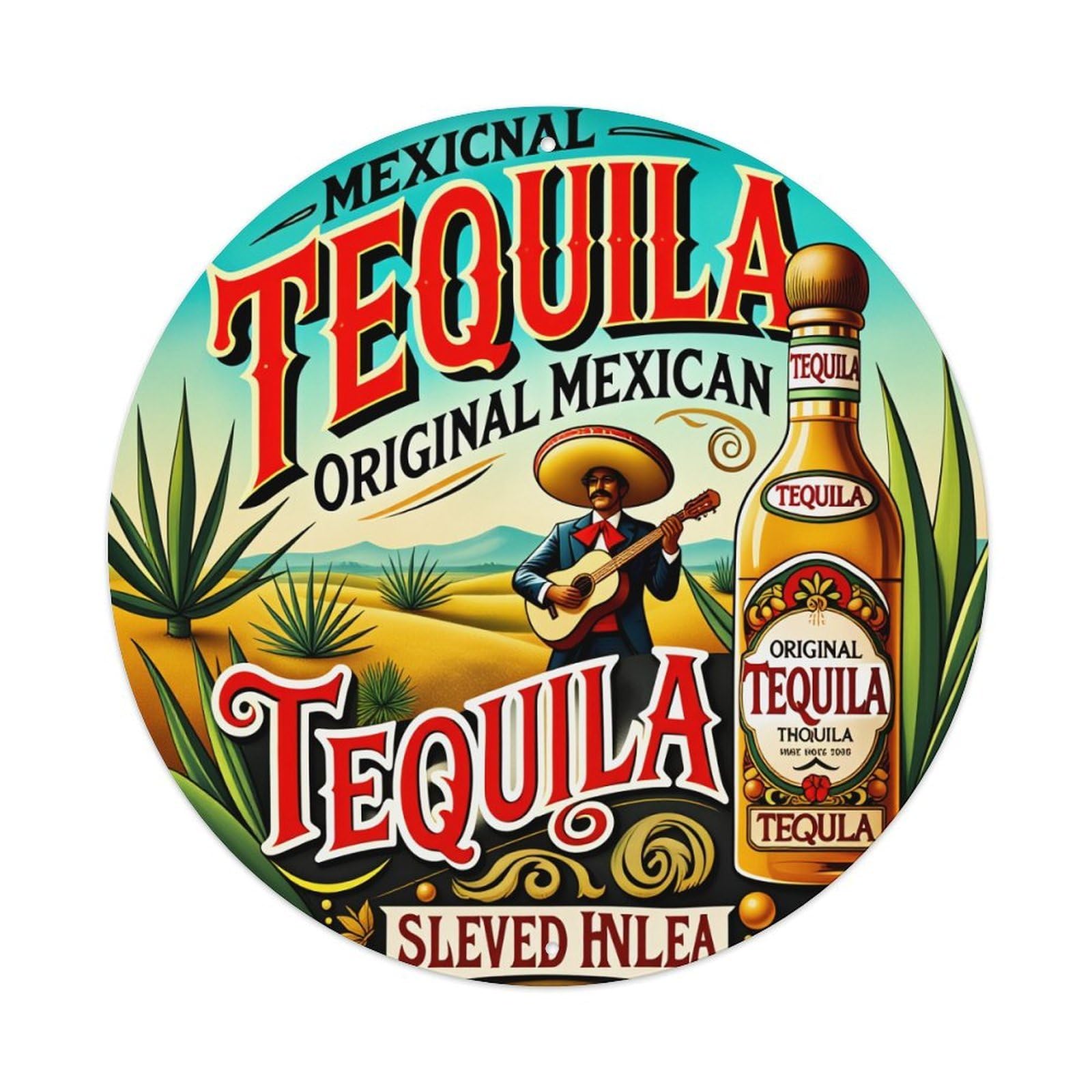 Jdyaojiesheng Vintage Mexican Tequila Original Mexican Silver Honey Round Tin Sign Retro Metal Wall Decor Metal Poster, Home Bar Garage Farmhouse Cafe Wall Art Decoration 8X8inches