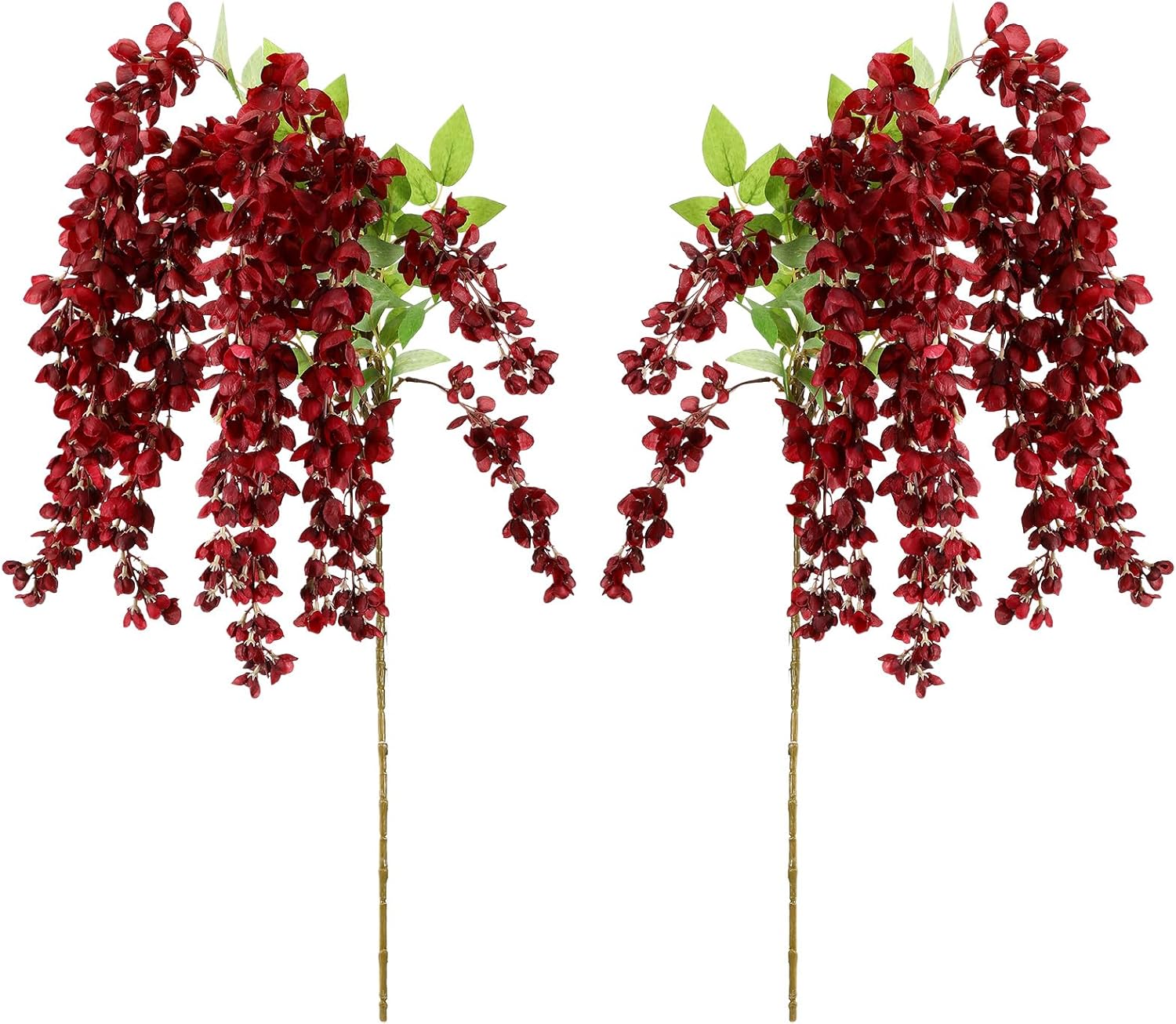 2 Pcs 45'' Artificial Wisteria Flowers Branches Burgundy Fake Wisteria Floral Hanging Plant Decoration for Wedding Flower Wall Backdrop Party Floor Vase Balcony