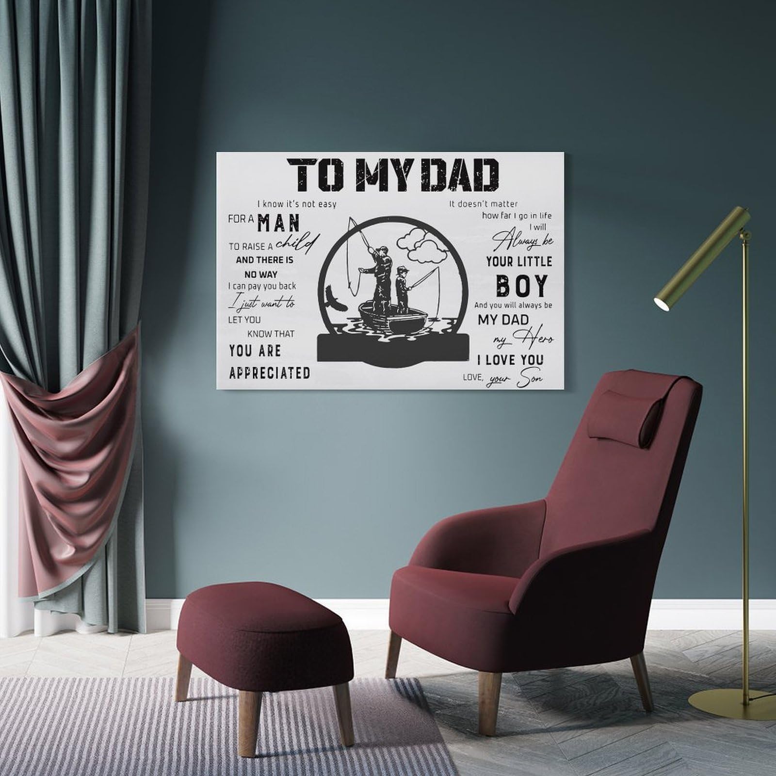 Junmoney To My Dad Fishing Wall Decor Canvas Print, 12x18inch(30x45cm), for Hallway, Lounge Or Guest Room, Decorative Present for New Homes