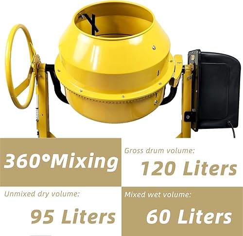 Miniatura 5 de Mezclador de cemento de hormigón portátil de 4.2 pies cúbicos, máquina mezcladora eléctrica de 3/5 Hp con rueda y máquina de carretilla