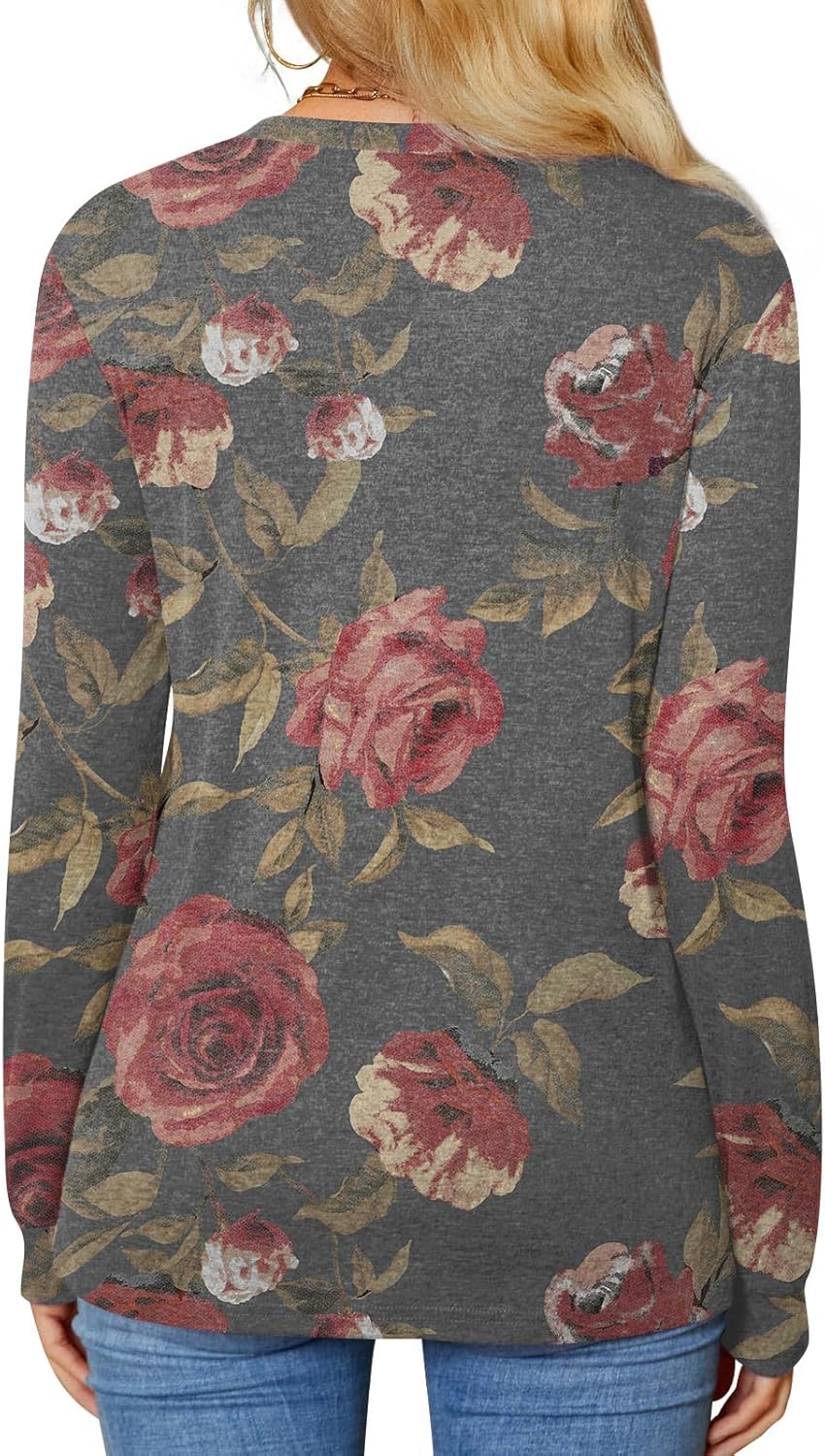 BISHUIGE Womens Button Up T-Shirts Long Sleeve Henley Tunic Tops V-Neck Casual Sweatshirt - Image 3