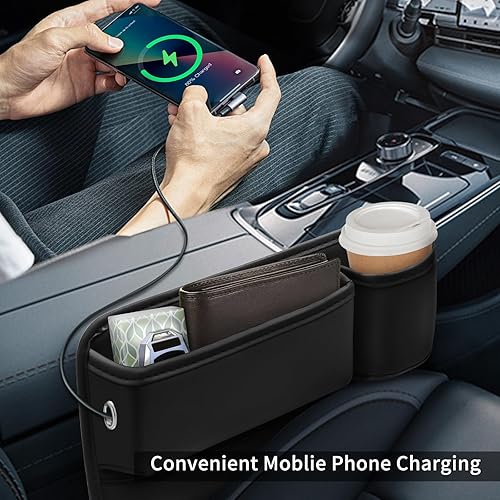 Miniatura 3 de Portavasos de cuero para automóvil, 2 piezas, relleno de huecos para asiento de automóvil con portavasos para tazas, gafas, tarjeta y llave