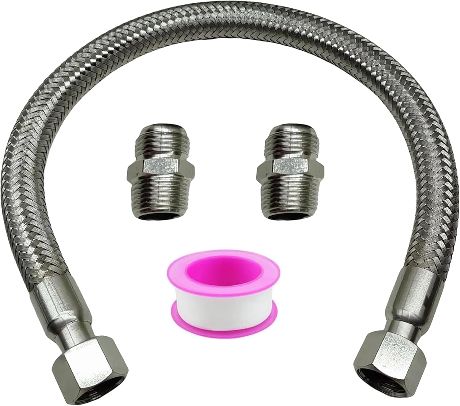 Industrial Grade Compressor Jumper Hose 1/2" NPT Male 20" Length 750°F & 450 PSI Both Sides Fittings Rotate Freely Flexible Whole Body Stainless Steel Metal Hose