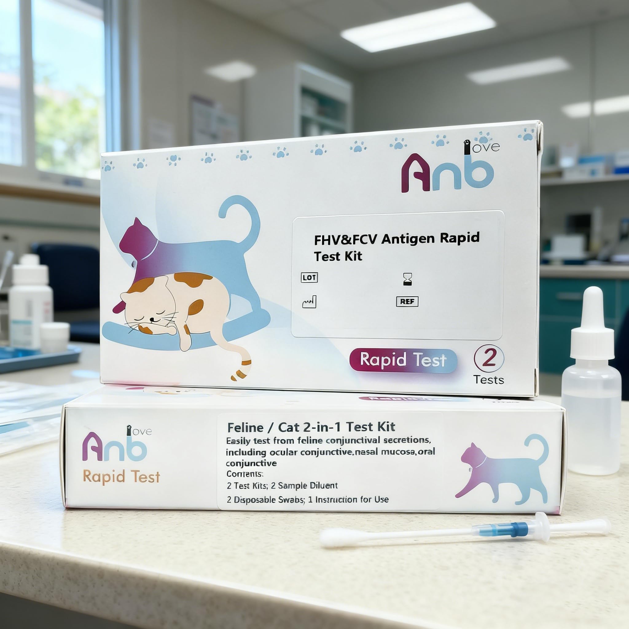 2X Katzen Feline Calicivirus FCV Ag + Feline Herpesvirus FHV Ag Haustiere Tierarzt Gesundheit Katze Haustier Schnelltest Home Test gegen Katze schnüffelt mittels Durchfall Kit