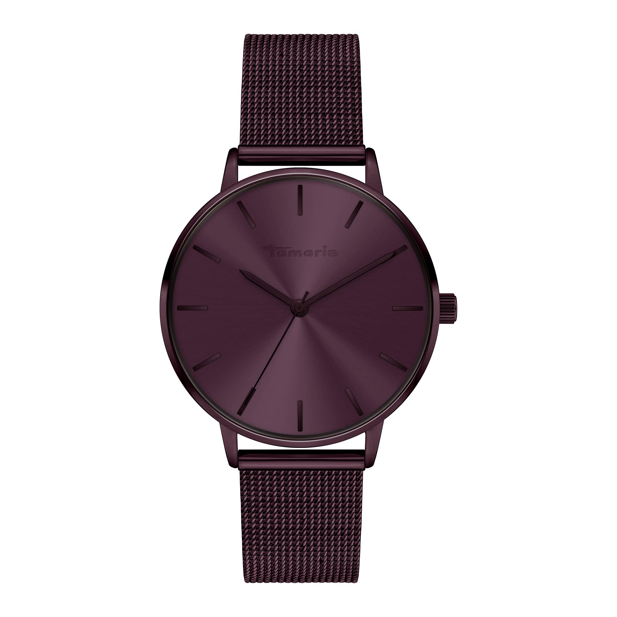 Tamaris Women's Watch - Round Quartz Watch for Women with Stainless Steel Mesh Strap, Purple, 36 mm, Purple mesh
