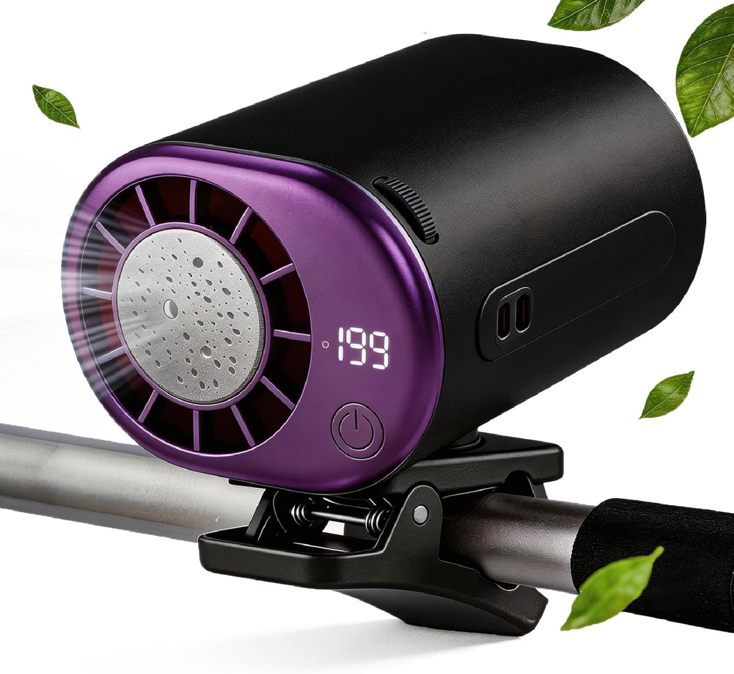 Car Clip-On Fan Air Conditioner With LED Display, Portable Cooling, 199 Speeds, Detachable Stand, for Car, Outdoor, Desk Dorm (Black)