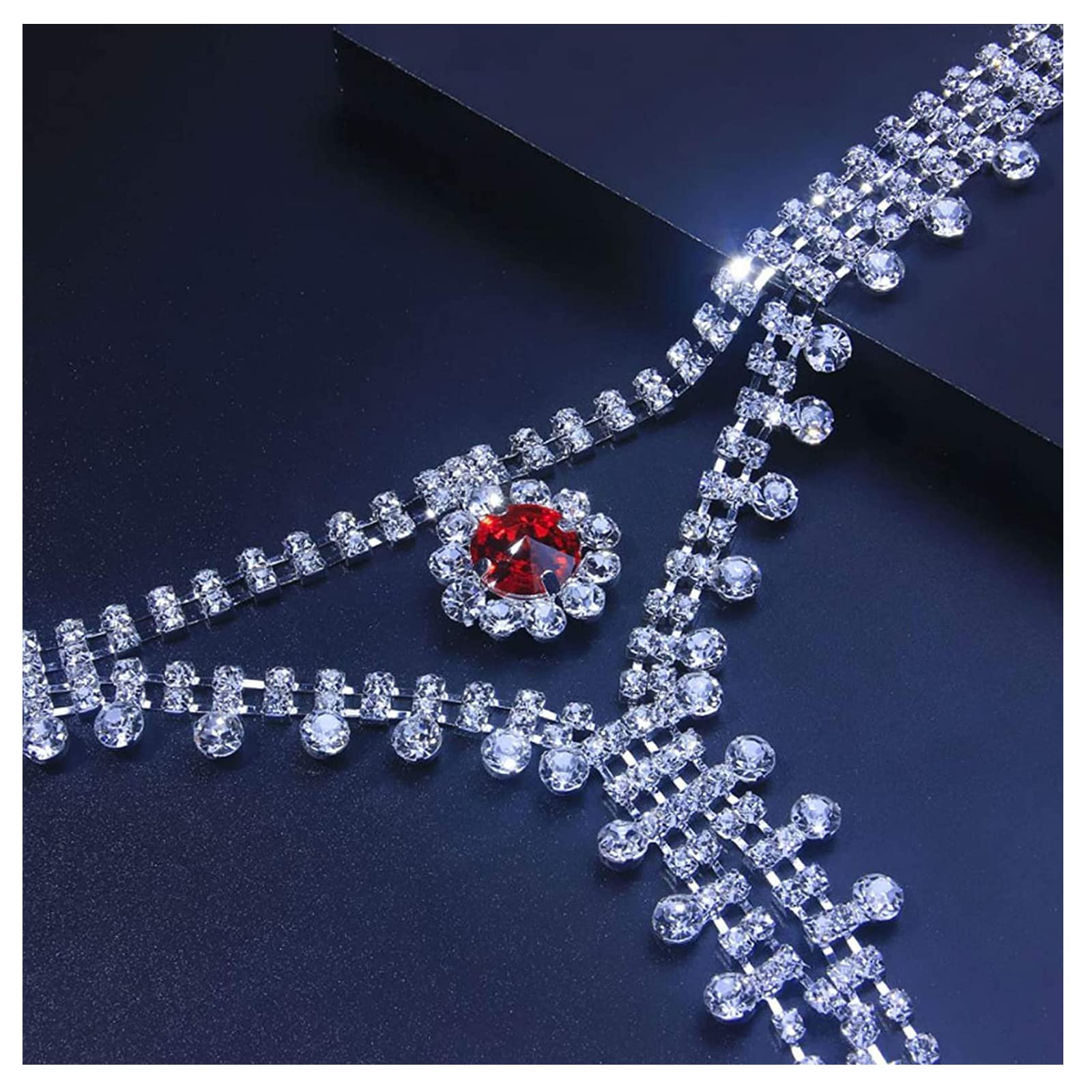 Rhinestone Red Stone Body Chain Non Piercing Nipple Chain Necklace Crystal Chest Chain Sexy Lingerie Nipple Jewelry Rave Body Jewelry for Women(Red Stone)