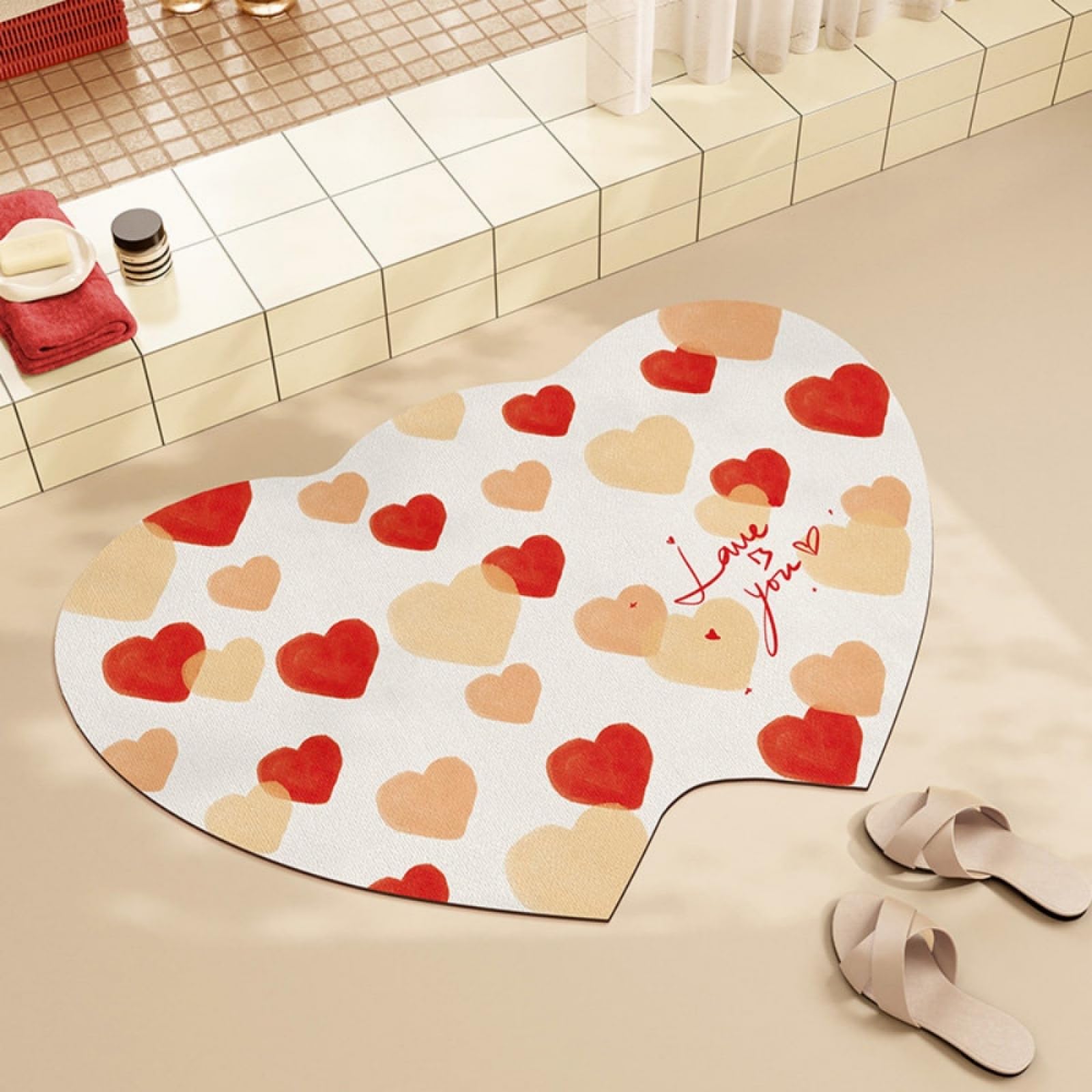 Alfombra Baño Diatomita Forma del Corazón Secado Rapido, Agua Súper Absorbente Alfombrilla De Baño Antideslizantes,Suave Y Acogedora
